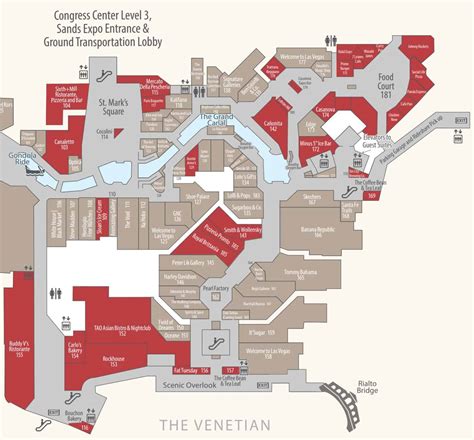 Grand Canal Shoppes - Shops & Restaurants Map, Venetian Las Vegas