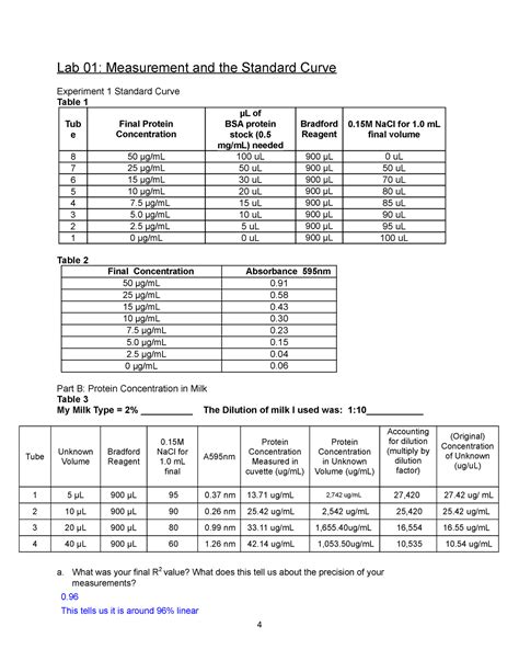 Lab 2 measurment and the standard curve - Lab 01: Measurement and the ...