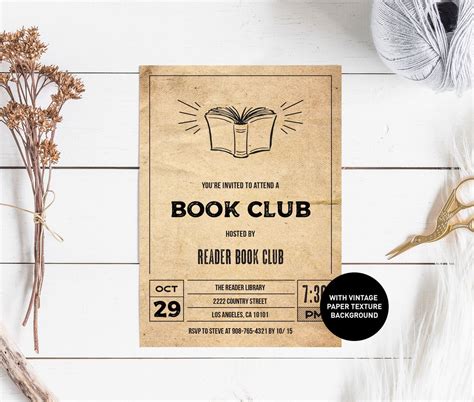 Book Club Invitation Vintage Book Club Party Invite Printable - Etsy