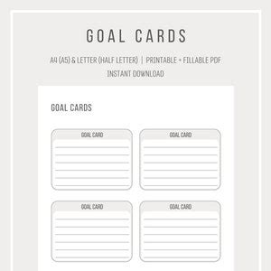 Goal Cards Goal Setting Printable Goal Card Motivation Cards Manifest ...