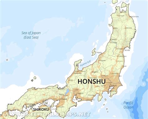 Honshu Physical Map