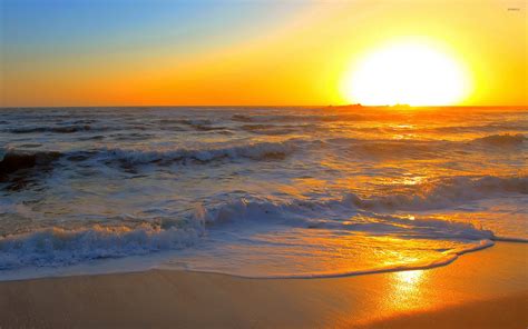 Golden sunset over the waves wallpaper - Beach wallpapers - #43974