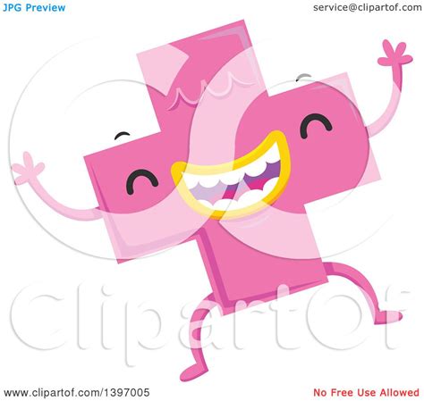 Clipart of a Dancing Pink Monster Math Addition Symbol Character ...