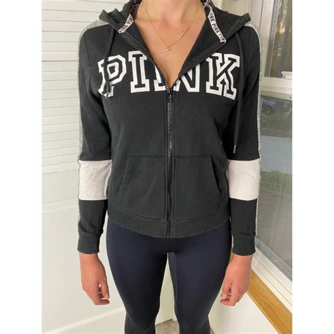 Victoria’s Secret PINK Zip Up Hoodie in Black This... - Depop