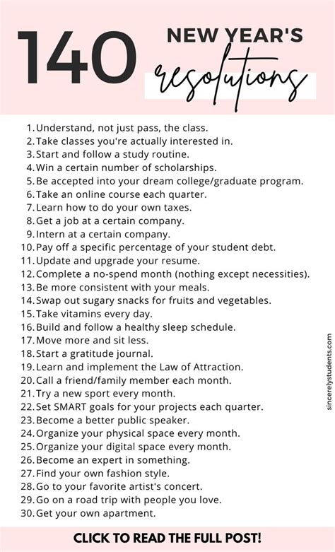 140 Best New Year's Resolution Ideas For Students