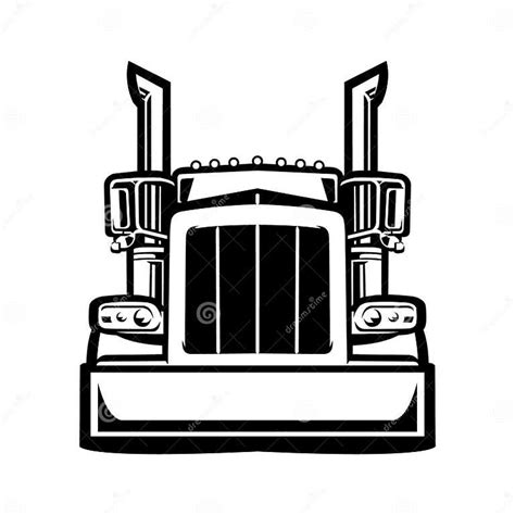 Semi Truck Silhouette Front View Black and White Vector Art in White ...