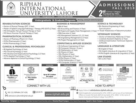 Riphah International University Admissions Fall 2018 Apply Online Last Date