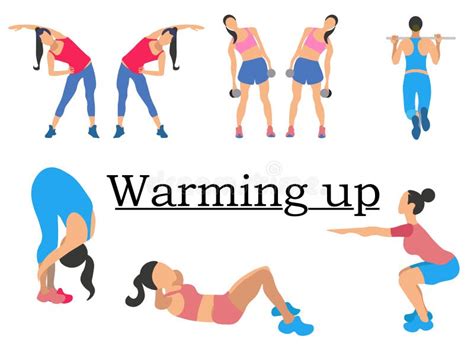 Warm-up Exercise Set Before Workout. Stretch Muscles Stock Vector ...