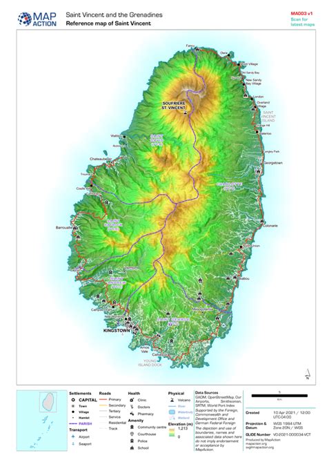 Saint Vincent and the Grenadines: Reference map of Saint Vincent (10 ...