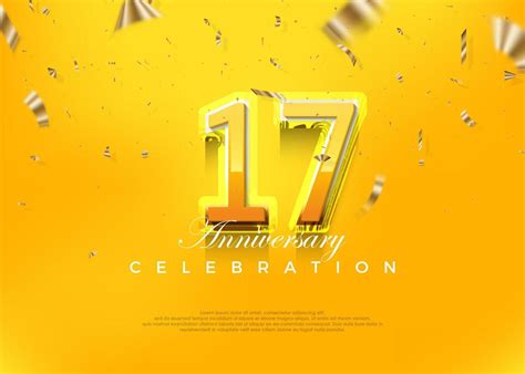 Premium 17th anniversary celebration design, with modern yellow 3d ...