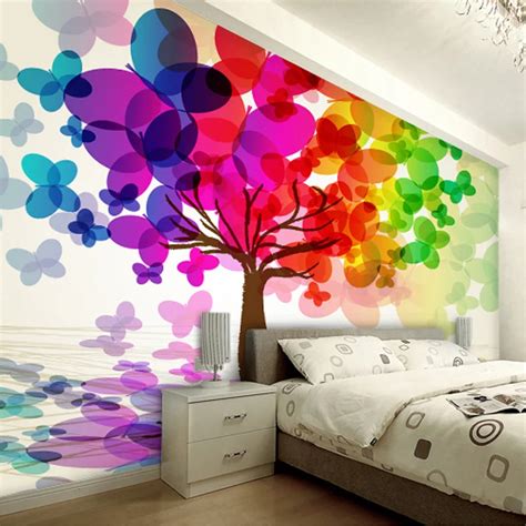 Custom Wallpaper Cartoon Colorful Tree For Kids Wall Mural Embossed ...