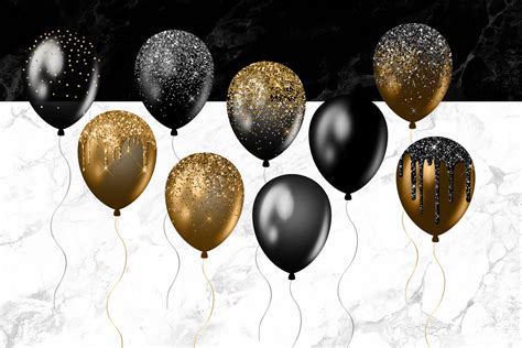 Black and Gold Balloons Clipart