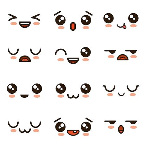 Cute faces kawaii emoji cartoon Vector | Premium Download