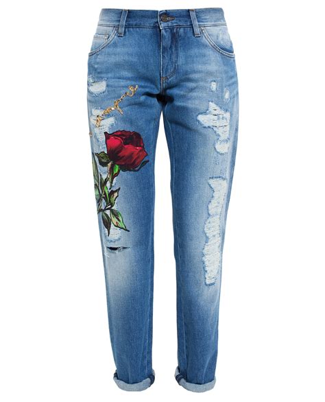 Dolce & Gabbana Roses Embroidered Jeans in Blue - Lyst