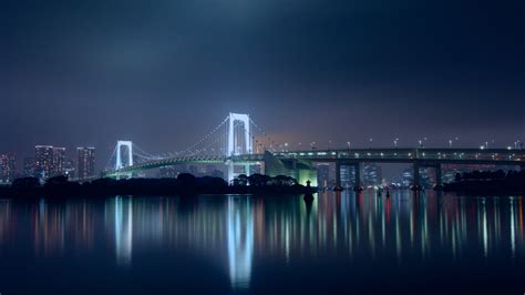 Rainbow Bridge Wallpaper 4K, Night, Tokyo, Japan