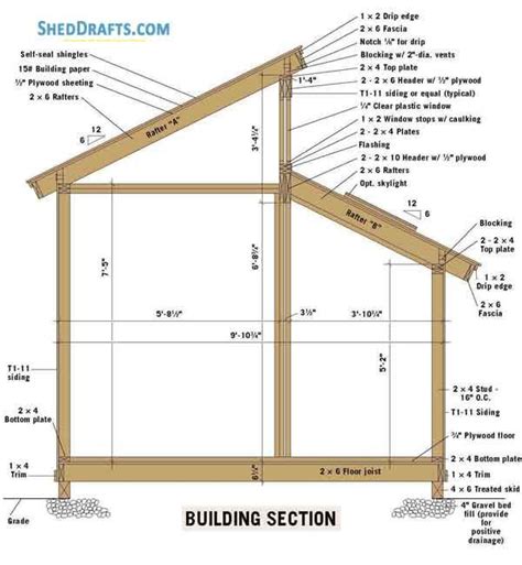 the building section is labeled with measurements and details to be ...