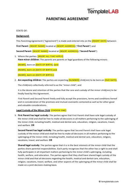 Printable Co Parenting Agreement Template - Templates Printable 2024