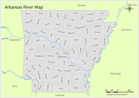 Arkansas River Map, Rivers & Lakes in Arkansas (PDF) - Whereig.com