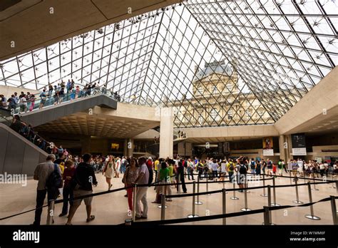 Interior view of the Louvre museum, Inside the glass pyramid, Paris ...