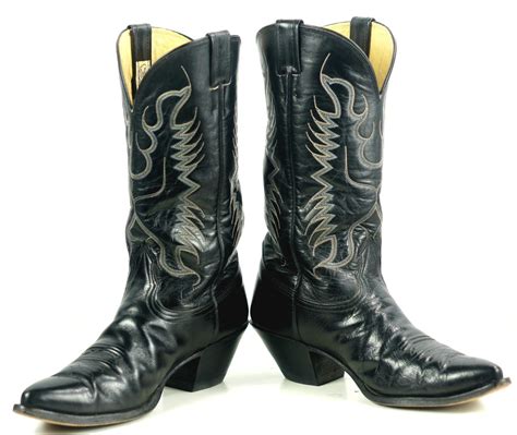 Nocona Black Leather Pointy Toe Cowboy Western Boots Vintage US Made ...