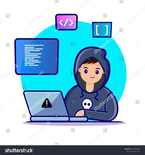 Programmer Operating Laptop Cartoon Icon Illustration Stock Vector ...