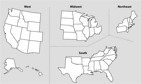 Blank 5 Regions Of The United States Printable Map