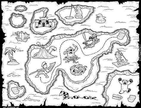 Treasure map coloring pages to download and print for free