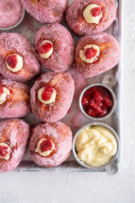 Roasted Strawberry Brioche Doughnuts - Cloudy Kitchen