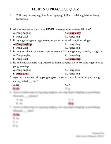 SOLUTION: Grade 5 filipino pang ugnay quiz - Studypool