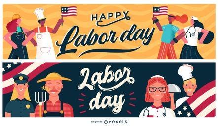 Labor Day Banner Set Vector Download