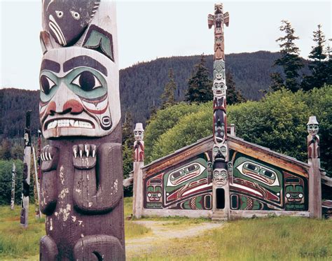 Sitka Totem Poles and Long House Entrance, PNW Coast | Totem ...