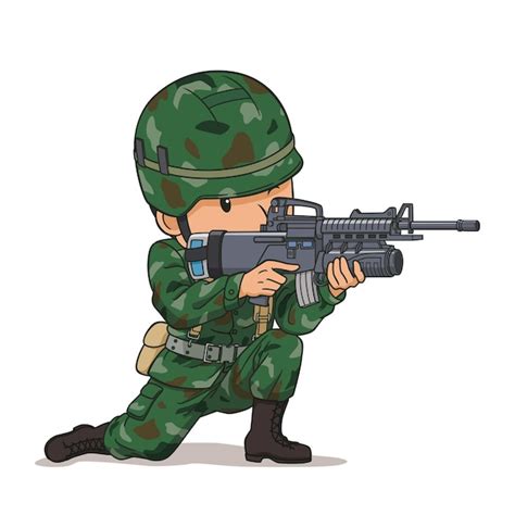 Premium Vector | Cartoon character of soldier pointing a gun