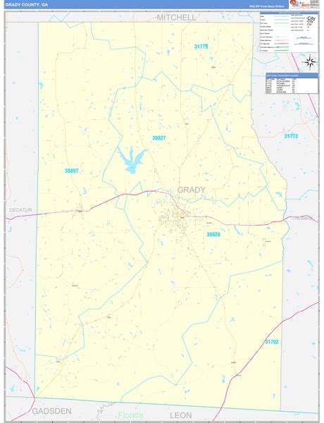 Grady County, GA Zip Code Wall Map Basic Style by MarketMAPS - MapSales