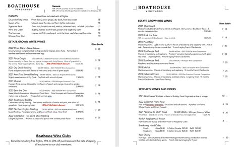 Our Tasting Room Menu - Leelanau Winery - Boathouse Vineyards