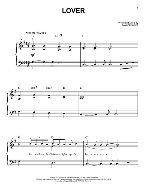 Lover by Taylor Swift Sheet Music for Easy Piano at Sheet Music Direct