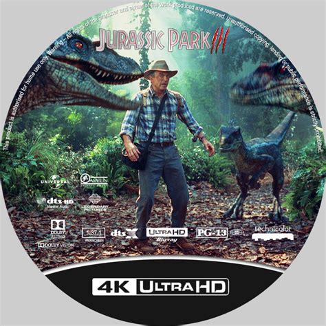 Jurassic Park III (2001) R1 Custom 4K Blu-Ray Label - DVDcover.Com