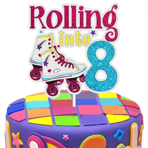 Buy Roller skating 8th Birthday Cake Topper - Roller Theme Boy girl ...