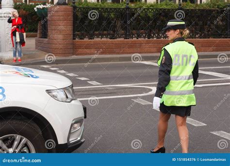 Lady Police Woman Traffic Control Officer Working On The Road Editorial ...