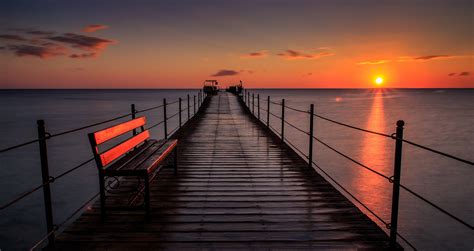 Pier Bench Sunset Wallpaper