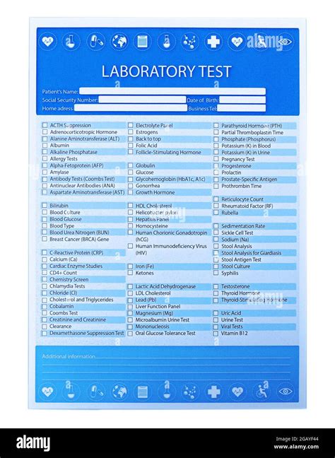 Laboratory test list isolated on white background, close up Stock Photo ...