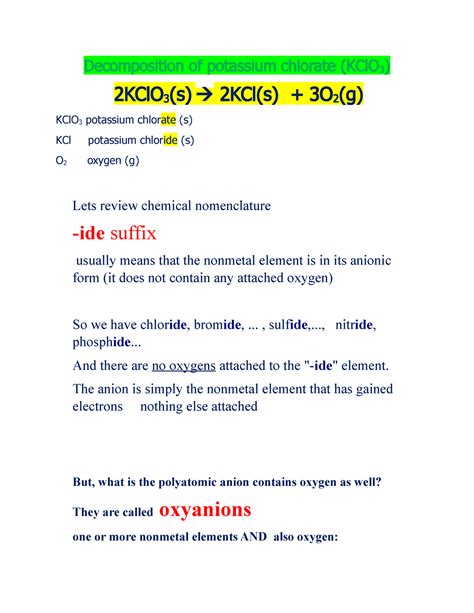 34 Lab Experiment 9 Decomposition KCl O3 - Decomposition of potassium ...