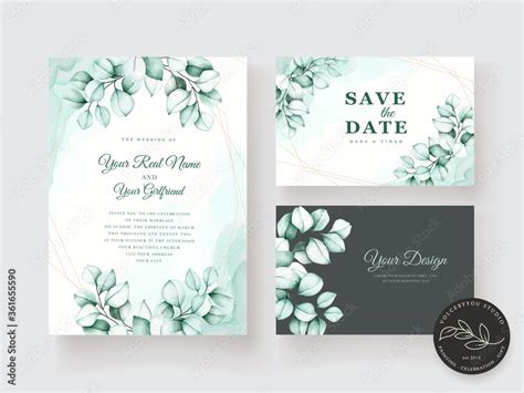 watercolor eucalyptus invitation card set Stock Vector | Adobe Stock