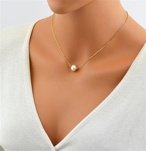 Freshwater Pearl Necklace, White Pearl, Single Pearl Necklace, 14k Gold ...