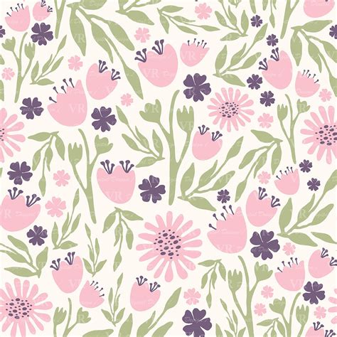 Seamless Spring Floral Digital Paper, Hand Drawn Flowers Seamless ...