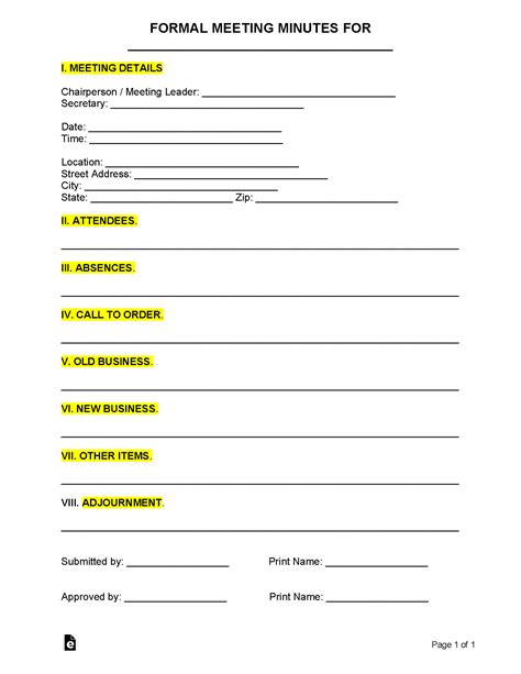 Free Formal Meeting Minutes Template - PDF | Word – eForms