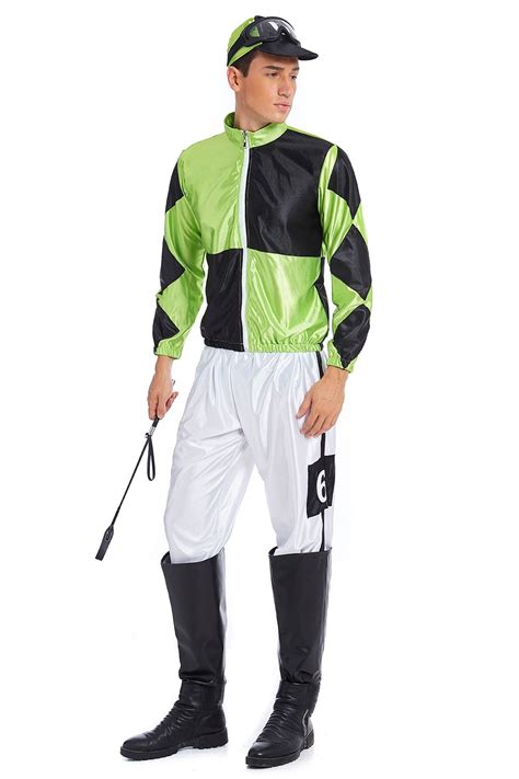 Green Black Jockey Horse Racing Rider Mens Uniform Fancy Dress Costume ...