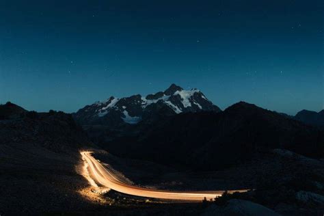 mountain, Road, Long Exposure, Light Trails, Stars, Night, Sky, Nature ...