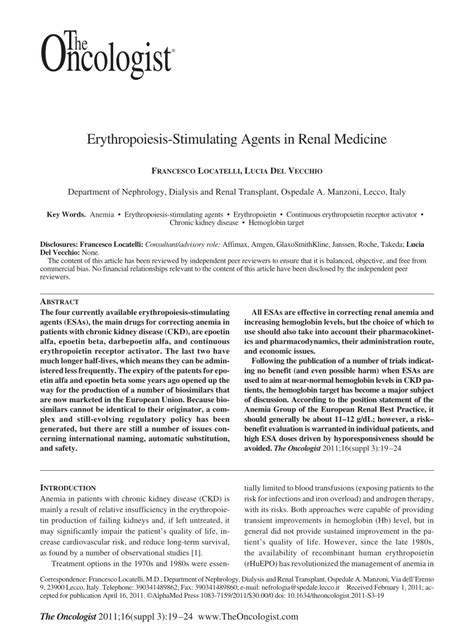 (PDF) Erythropoiesis-Stimulating Agents in Renal Medicine