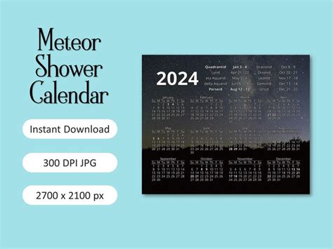 2024 Meteor Shower Calendar Digital Download - Etsy