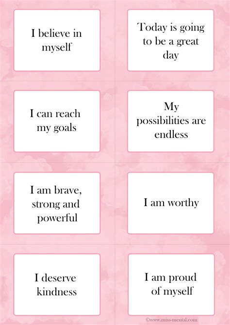 Positive Affirmations Self Esteem Worksheets